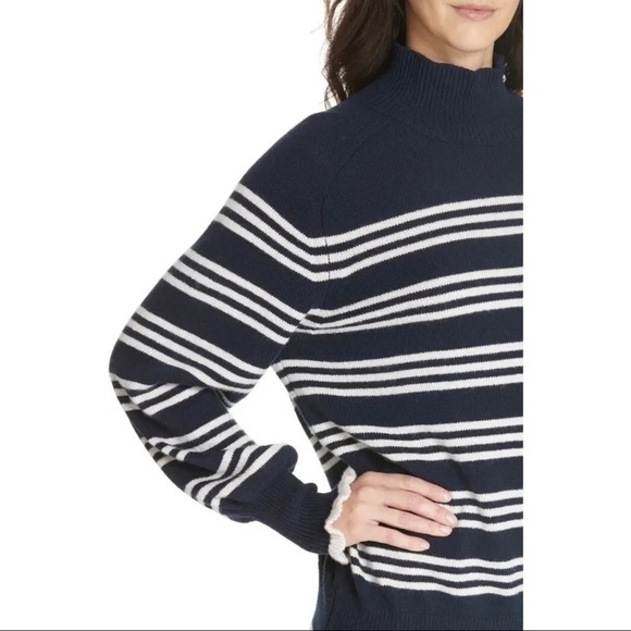 $295 Rebecca Taylor Women Sz XS Navy Blue Striped Merino Wool Turtleneck Sweater - Picture 5 of 13